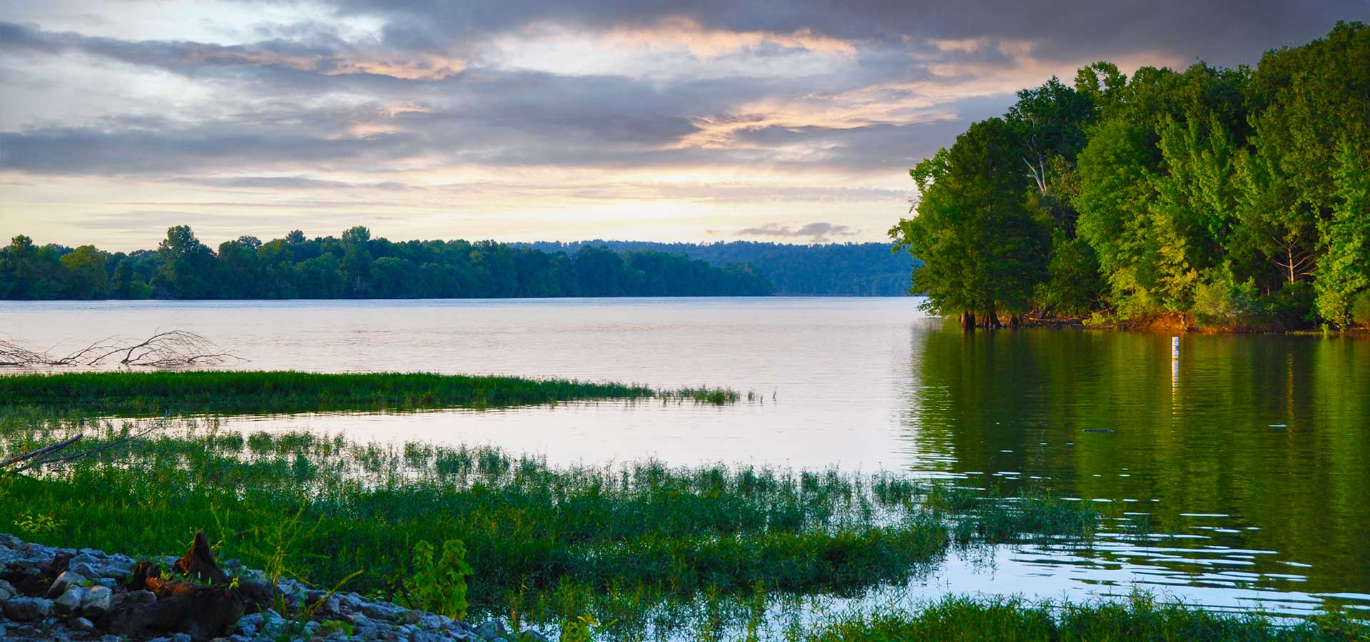 View from Primitive Campground looking out toward the Tennessee River at sunset