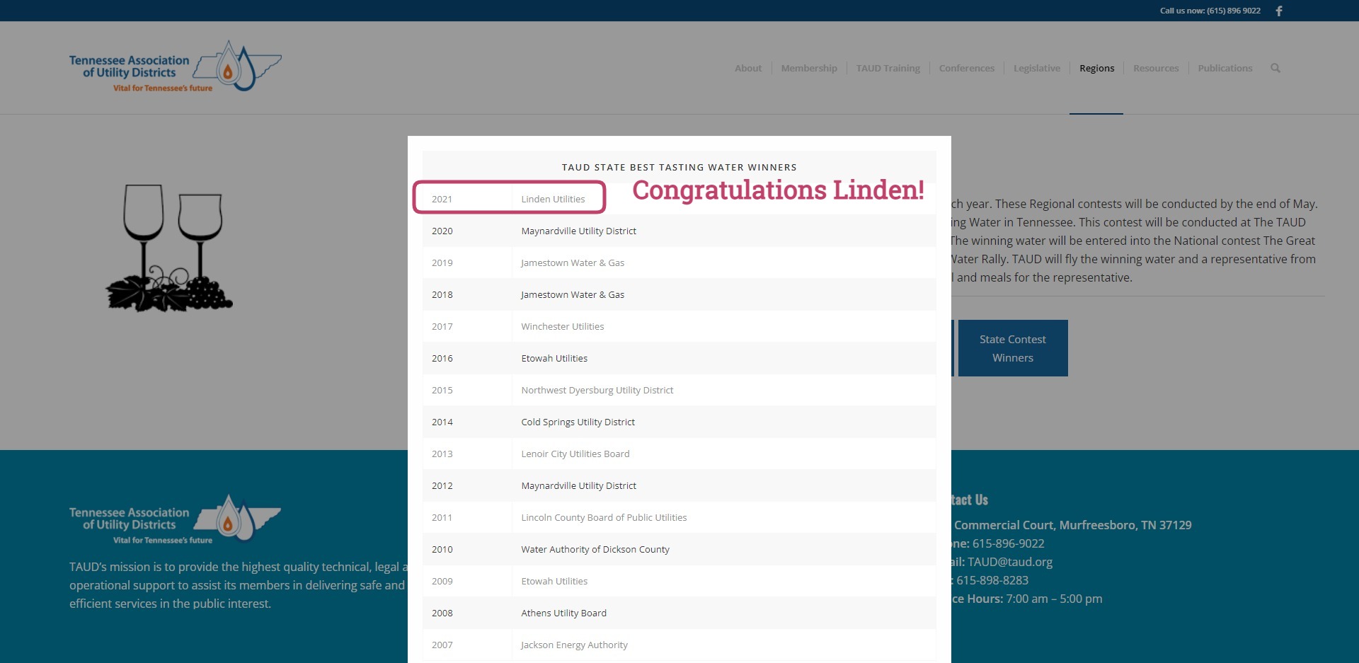 TAUD selects Linden Water as the 2021 winner of Best Water in Tennessee