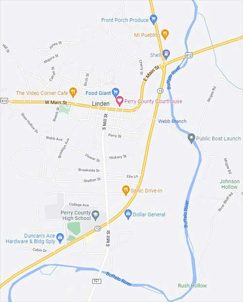 Map of Linden, Tennessee