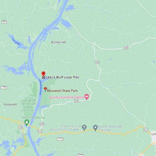 Map of Lady's Bluff Trail located on Tennessee River, Perry County