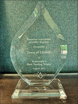 Linden awarded for the best tasting water in the State of Tennessee.